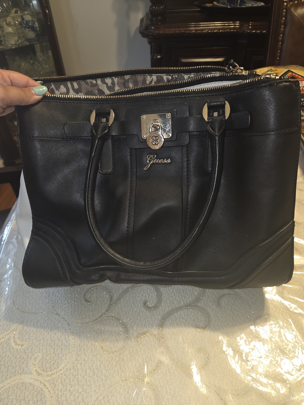 GUESS Black Structured Satchel Bag